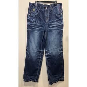 Eight 732 Denim Men's Size 38/34 Embroidered Distressed Dark Wash
